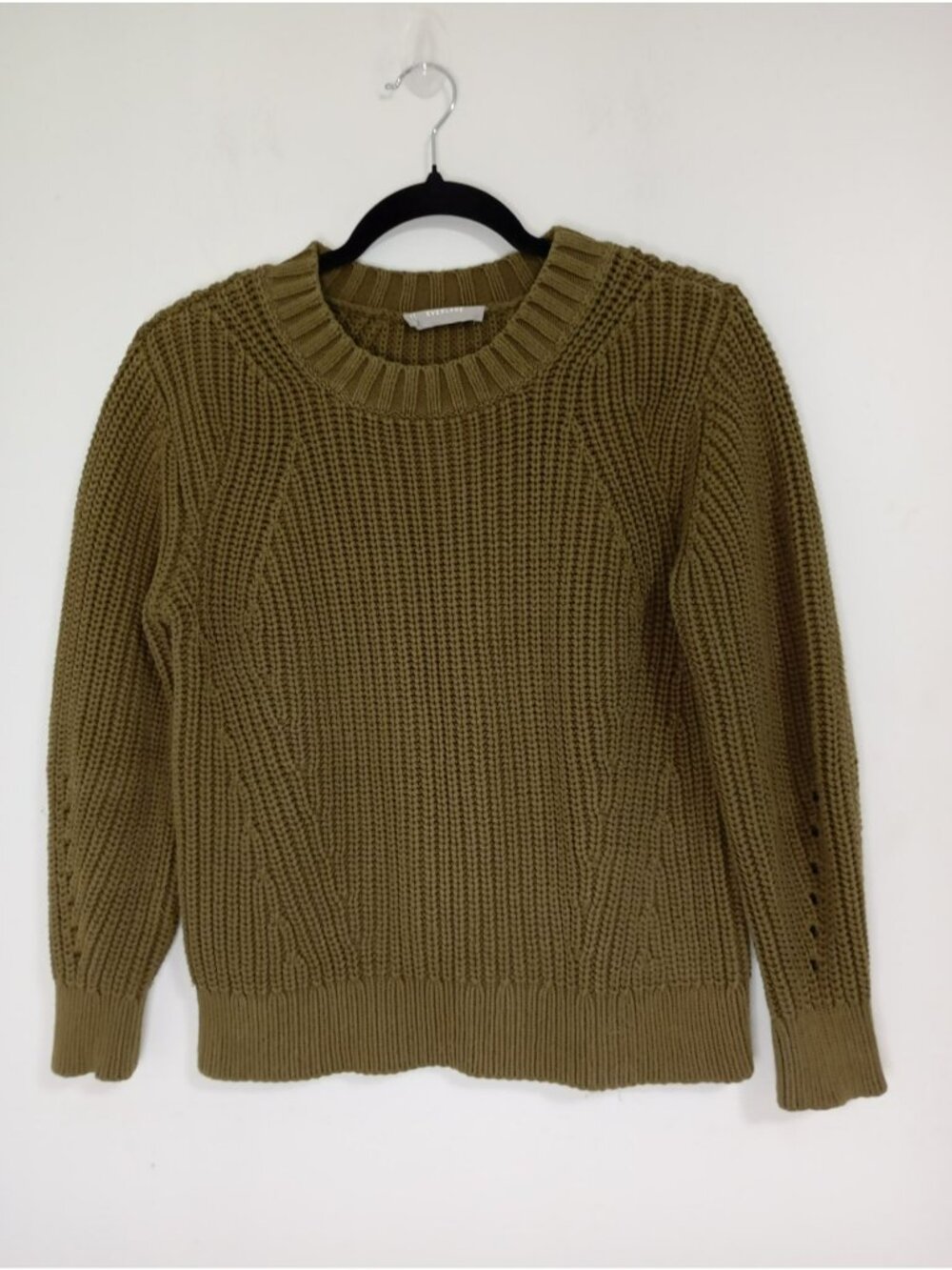 Everlane Cable Knit Sweater Size S Cotton Blend Womens Olive Green